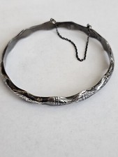 Sterling silver 925 bracelet thin vintage Etched hinged Bangle bracelet 7 14"
