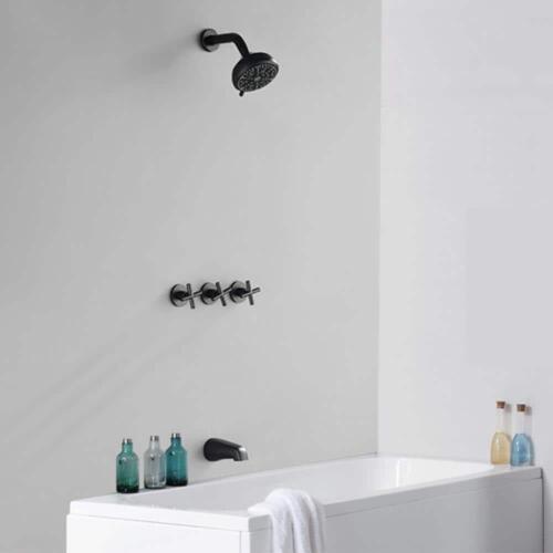 UKISHIRO Tub/Shower Faucet 3.5GPM Adjustable Heads Round Pressure Balance Black - Picture 2 of 4