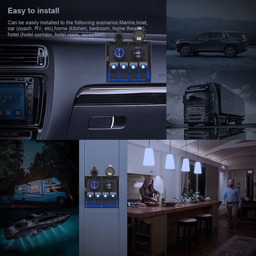 4 Gang Waterproof Toggle Rocker Switch Panel Blue LED for Car RV Marine Boat 12V - Picture 8 of 10