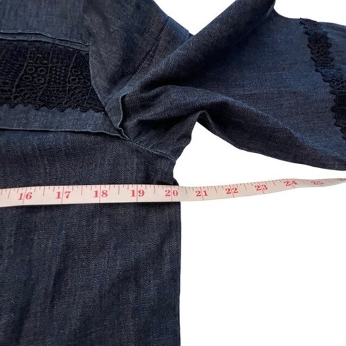 Banana Republic Pintuck Denim Shirt Top Blouse Dark Blue Black Lace Accent MED-T - Picture 6 of 10