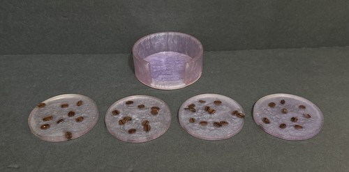 Hand-Crafted Coffee Bean Coaster Set - 4 Pieces w/Holder, Purple/violet Color - Picture 2 of 23