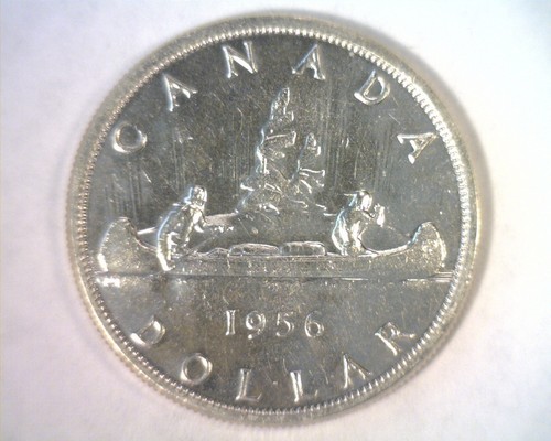 1956 CANADIAN SILVER DOLLAR ELIZABETH II ABOUT UNCIRCULATED AU NICE ORIGINAL - Picture 2 of 2