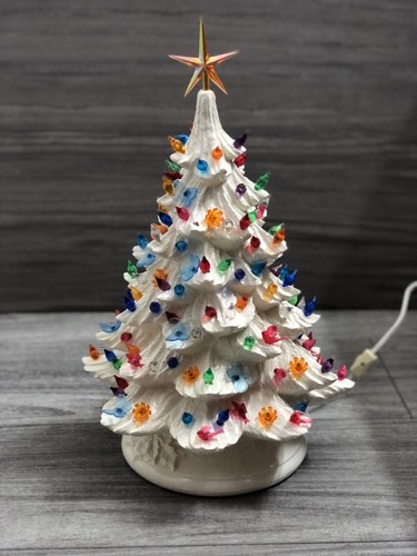 Handgefertigte Vintage große Keramik weißer Weihnachtsbaum 20"" x 13"" musikalische Basis