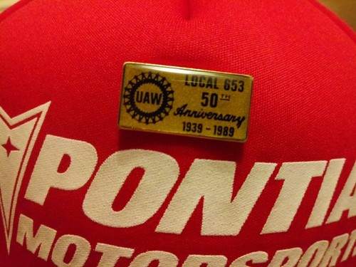 Vintage Pontiac Motorsports Hat With UAW Pin Red Mesh 1989 Dad Gift Rare Classic - Picture 2 of 4