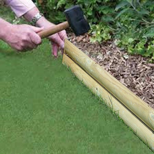 AAMEN 2 Bar 14cm Wooden Border Edging, Fixed Horizontal Log Lawn Edging - Picture 2 of 9