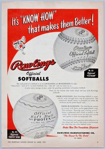1951 Rawlings Softball Print Ad Flyer St. Lous - Picture 2 of 2