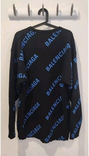 Balenciaga Mens all-over logo oversize jumper Black/Royal Blue, Size M