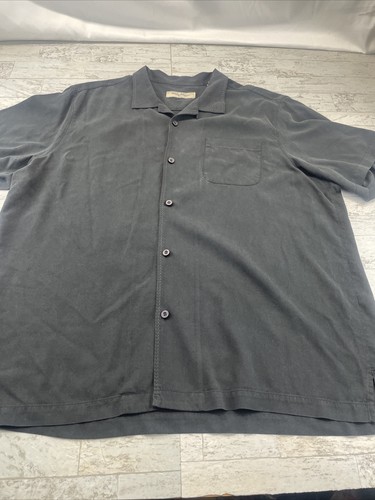 Tommy Bahama Shirt Adult 2XL XXL Black Button Up Short Sleeve Silk Casual Men's - Picture 2 of 10