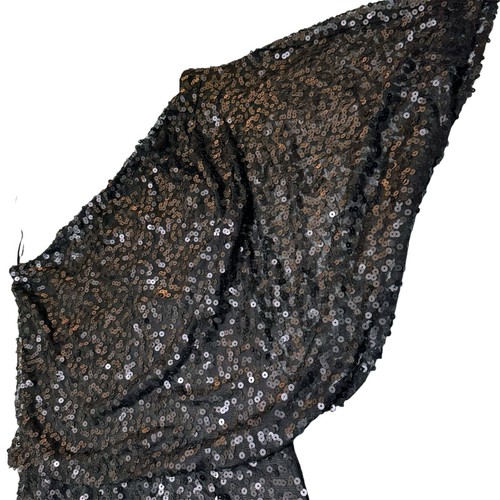 JESSICA SIMPSON Sz 6 Sequin Mini Cocktail Black Dress 1-Shoulder Flutter Sleeve - Picture 12 of 19