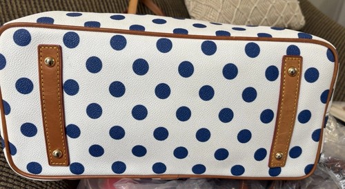 Dooney Bourke Shopper Tote White Blue Polka Dot & Vacchetta Leather Shoulder Bag - Picture 18 of 18