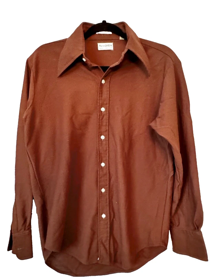 Vintage 70s Pierre Cardin Disco Waffle Pique Shirt w/ Daggar Collar Sz L 15-33 - Image 2 of 4