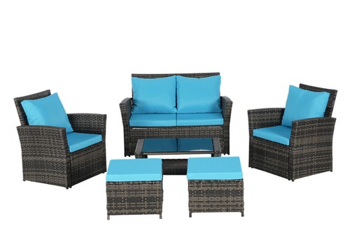 6 Pieces Rattan Outdoor Patio Furniture Set w/2 Removable Ottoman & Coffee Table - Picture 3 of 9