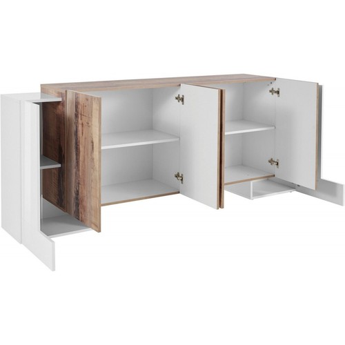 Credenza da Ingresso 210 cm Mobile Moderno Madia Grande Bianco e Acero - Foto 3 di 6