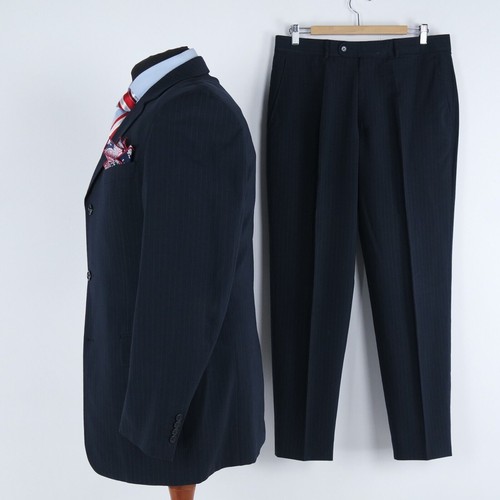 Mens Dark Blue Striped Suit 42L US Size Trousers W34 L30 BURTON Wool 2 Piece - Picture 5 of 19