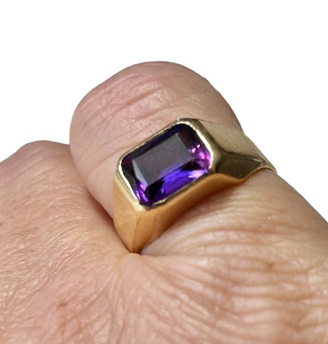 Anello antico Art Decò oro giallo 10 kt zaffiro viola sigillo JTC 989 misura 9,5 - Foto 13 di 20