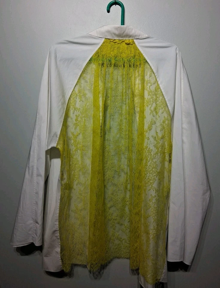 Blusa mujer Nina Ricci blanca/amarilla manga larga algodón encaje talla EU 44/US 12 Foto 2 de 4
