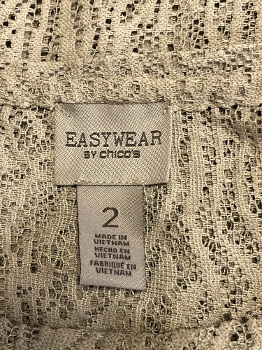 Easy Wear by Chico's Tan Beige Open Lace Top Blouse Sz 2 Large Short Sleeve-108 - Picture 7 of 8
