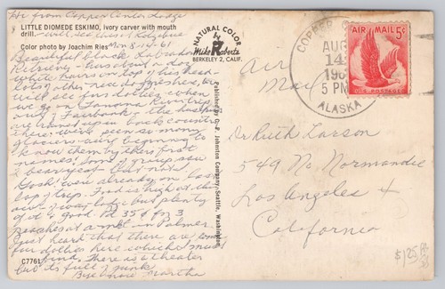 Little Diomede Eskimo Schnitzerei Elfenbein mit Mund Alaska Postkarte - Bild 2 von 2