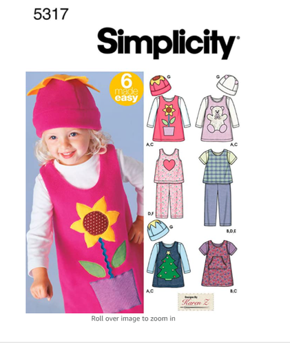 Simplicity 5317 Girls Toddler Jumper top pants hat Sewing Pattern Sz 1/2 1 2 3 4 - Picture 1 of 4