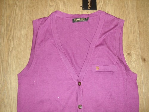 V Col Pourpre Devant Débardeur M Pull Farah Neuf Coton Pima Boutonné Rouge BwWqaO7