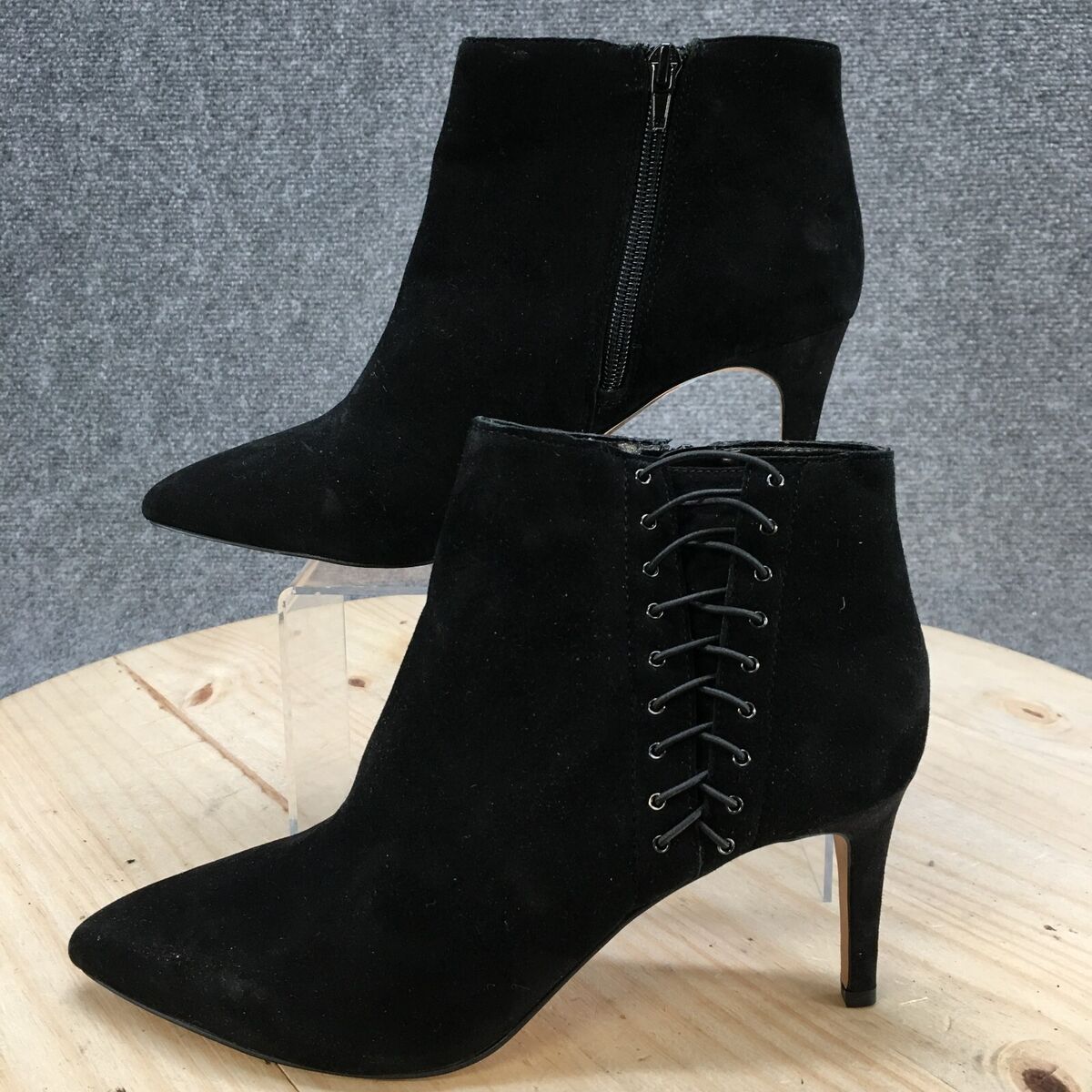 INC International Concept Boots Womens 8.5 M Tovie Lace Up Ankle Black Heels Zip eBay