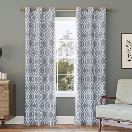 Sun Zero Eldon Trellis Print Blackout Grommet Curtain Panel, 40"x84", Grey