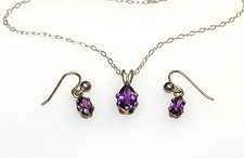 Vintage Sterling Silver Pendant and Earrings Set 925 Amethyst zz