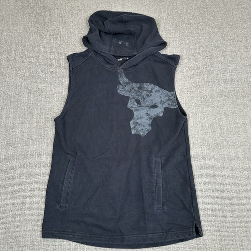 Project Rock Under Armour Boys Sweatshirt Youth XL Black Bull Logo Sleeveless