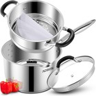 3.5Quart Stainless Steel Saucepan with Steamer Basket,Small Pots for Cooking