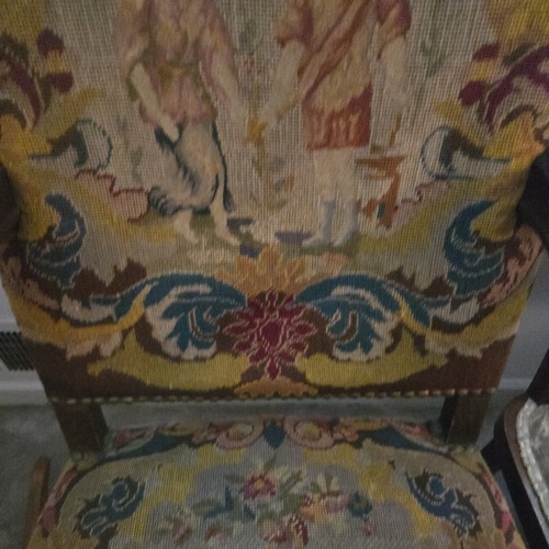 19th C. French Renaissance Needlepoint Upholstery Carved Walnut Throne Arm Chair - Picture 14 of 14