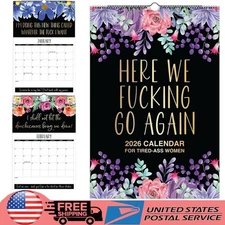 Here We F*cking Go Again 2026 Calendar For Tired-Ass Women Wall Monthly Calendar