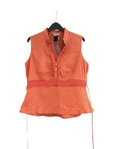 Marks&Spencer Autograph 100% Linen Top Size 16 Sleeveless V Neck ‘Mango’ Summer