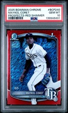 2025 BOWMAN CHROME PROSPECTS RED SHIMMER #BCP240 MAYKEL CORET 4/5 PSA 10