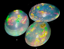1.70 cts Ethiopian Green Fire Opal  Oval Cabochon Lot 3 pcs 8 x 6 to 7 x 6 mm