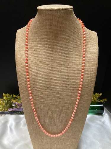Gorgeous Vintage Pink Angel Skin Coral Double Knotted Silk Bead 31" Necklace - Picture 3 of 14