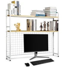 2-Tier Desktop Bookshelf Organizer，Bookshelf with Metal Frame & Wood Shelves