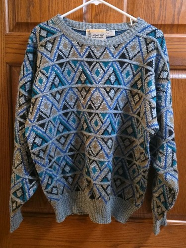 Vintage London Fog Sweater Herren XL Rautenmuster 3D Strickpullover USA 90s Acryl  - Bild 1 von 3