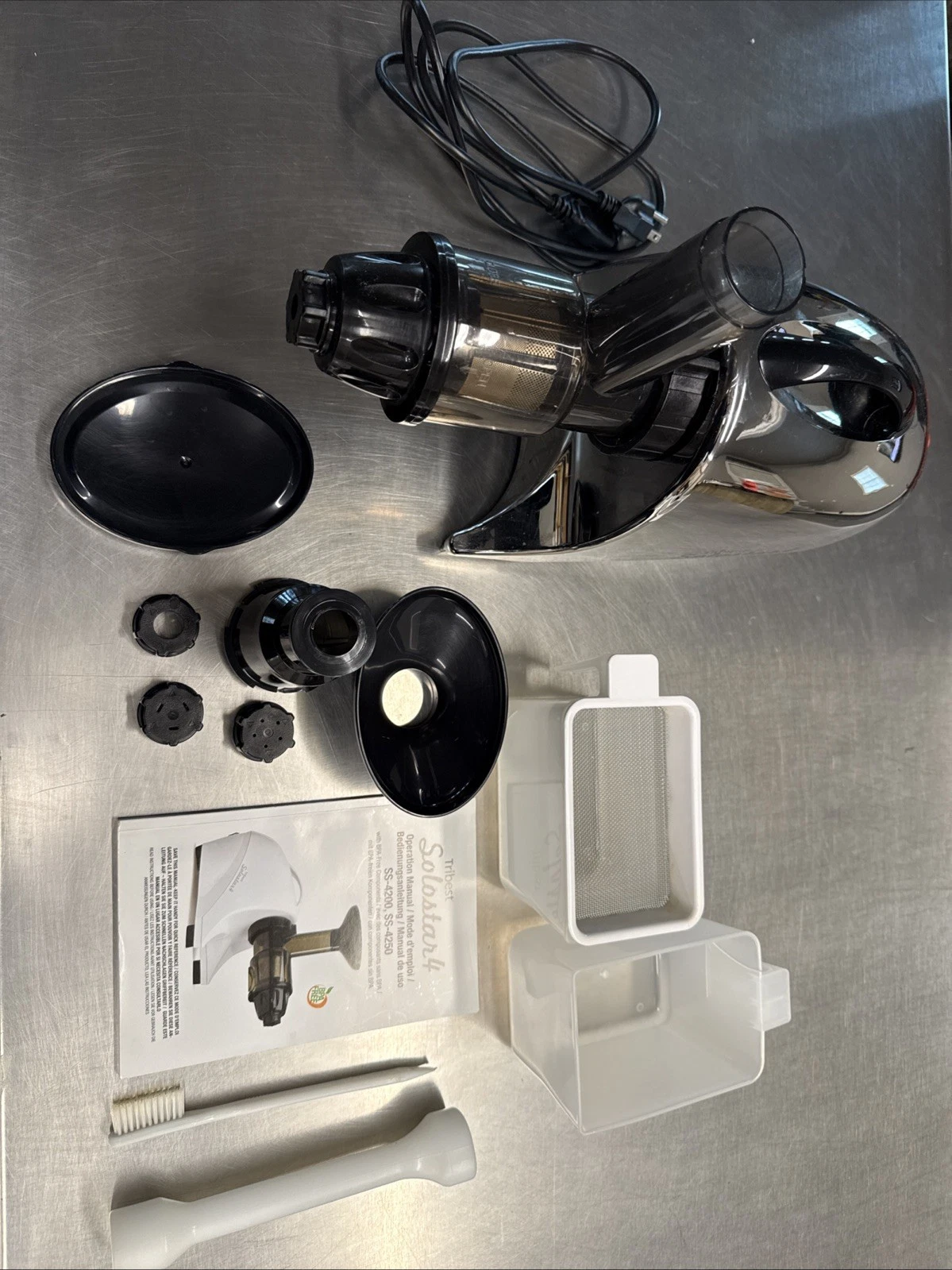 Solostar® 4 Horizontal Slow Masticating Juicer- Chrome, Slightly Used. All inc