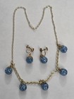 Vintage Blue Crackle Drop Ball Necklace And Screwback Earrings Set — photo 1