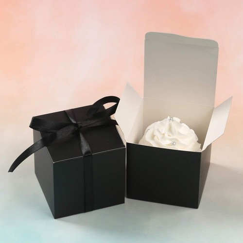 Pack of 25 - Black Paper Gift Boxes 3"x3"x3" with Ribbons - Picture 5 of 6