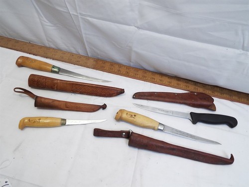 Lot Early J. Marttiini & Forschner Filet Knife Finland w/Leather Sheath Fishing - Picture 1 of 6