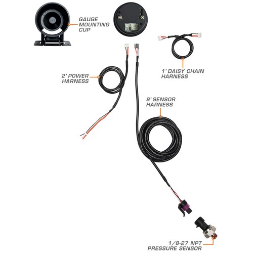 GlowShift 52mm Black Elite 10 Color Oil Pressure Press Gauge w Sensor - Picture 2 of 5