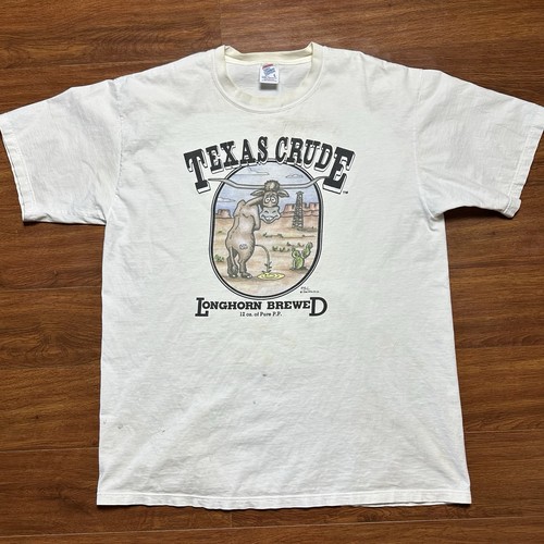 Vintage Longhorn Brewed Texas Crude PSL Shirt L 12 Oz Pure P.P. Beer Ale Tee USA