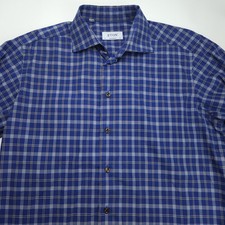 ETON Spread Collar Blue Plaid Check Contemporary Fit Dress Shirt 42 16.5