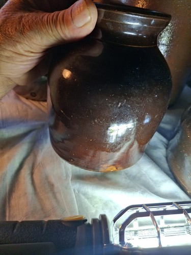 1800's Crock Jug Pot Albany Slip Glaze Pottery Hand Throne With Lid Cover Early  - Picture 16 of 24