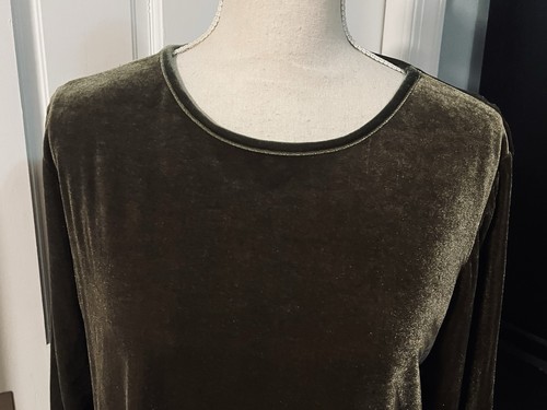 Vintage K C Spencer Velvet Shift Dress Brown Size 10 Long Sleeve Stretch 90s Y2K - Picture 2 of 7