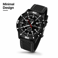 Herren Uhr Schwarz Weiß Chronograph Silikon Analog Quarz Datum Sport Armbanduhr