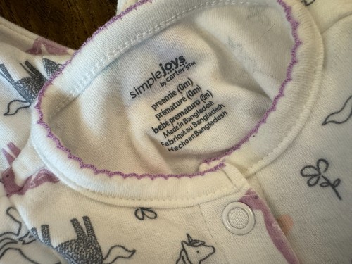 Carters Baby Mädchen Frühchen Schläfer Einhorn Druckknopf Strampler Outfit Footie Reborn Puppe - Bild 6 von 6