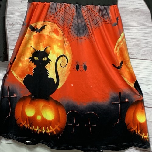 Women's Halloween Long Sleeve Dress Black Cat Orange Pumpkin Spider Web Size 2X - Picture 13 of 24