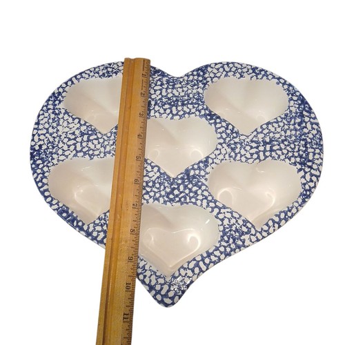Sartén para hornear magdalenas de gres en forma de corazón PMC de colección azul blanco - Imagen 6 de 7